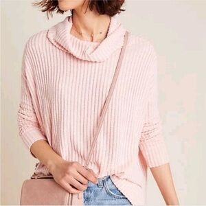 Maeve by Anthropologie Turtleneck Soft Pink Ribbed Cowl Neck Sweater Large